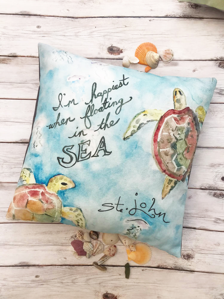 Happiest Sea Turtle Home Decor Handmade Throw Pillow Cover 16 X 16 -  Hibiscus Jazz